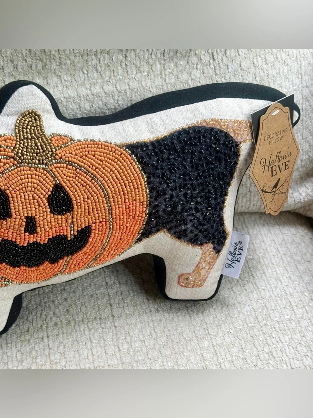 Beaded Dachshund Halloween Pumpkin Pillow